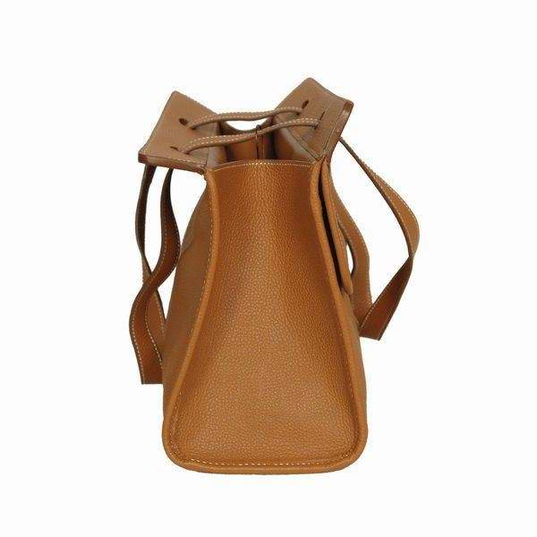 Best Hermes Large Leather H Handbag Light Coffee 6058